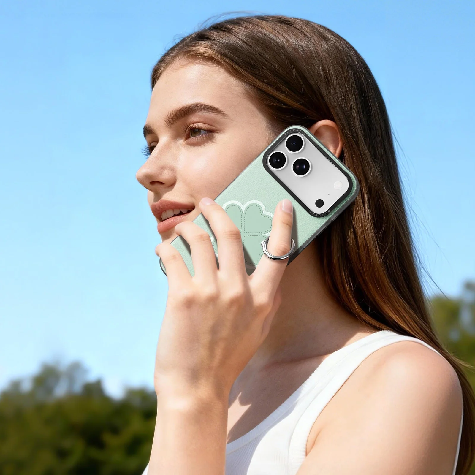 Handyhülle mit Trageband für iPhone 17 Pro Max, Dux Ducis Luvy, Grün mit Klee - Image 9