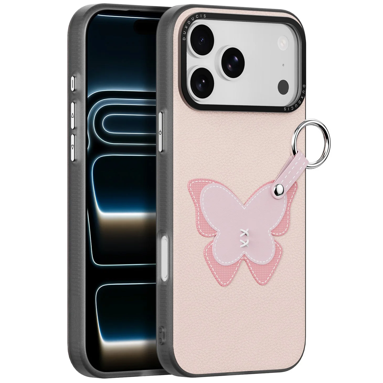 Handyhülle mit Trageband für iPhone 17 Pro Max, Dux Ducis Luvy, Rosa mit Schmetterling - Image 2