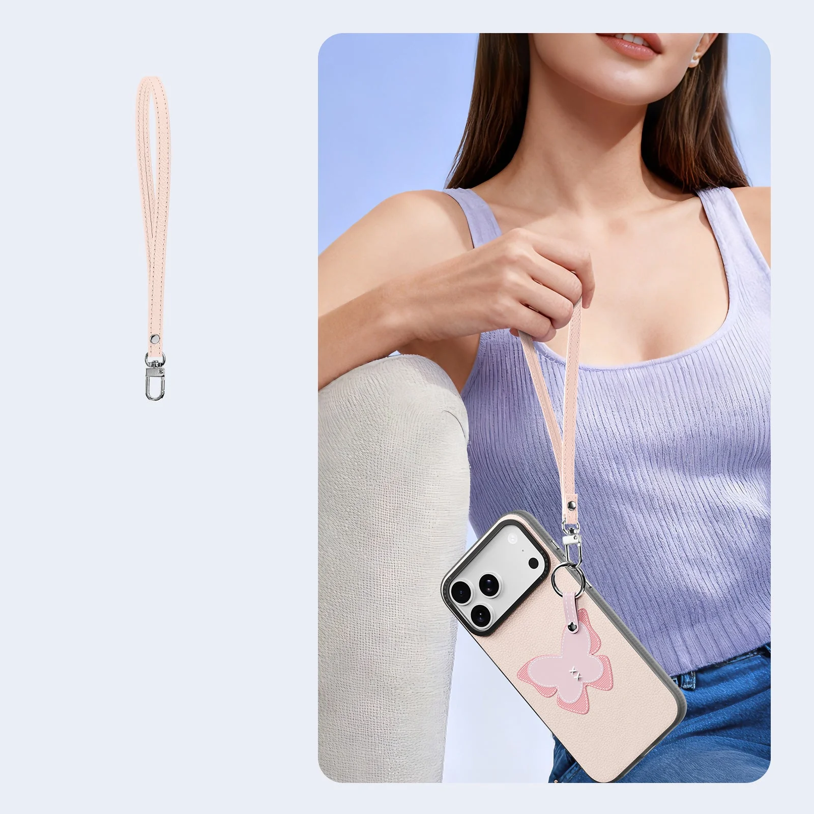 Handyhülle mit Trageband für iPhone 17 Pro Max, Dux Ducis Luvy, Rosa mit Schmetterling - Image 4