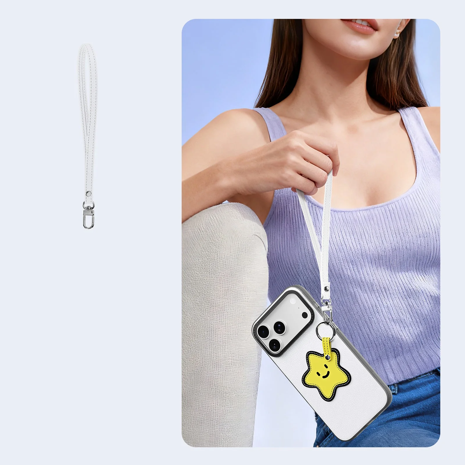 Handyhülle mit Trageband für iPhone 17 Pro Max, Dux Ducis Luvy, Weiß mit gelbem Stern - Image 4
