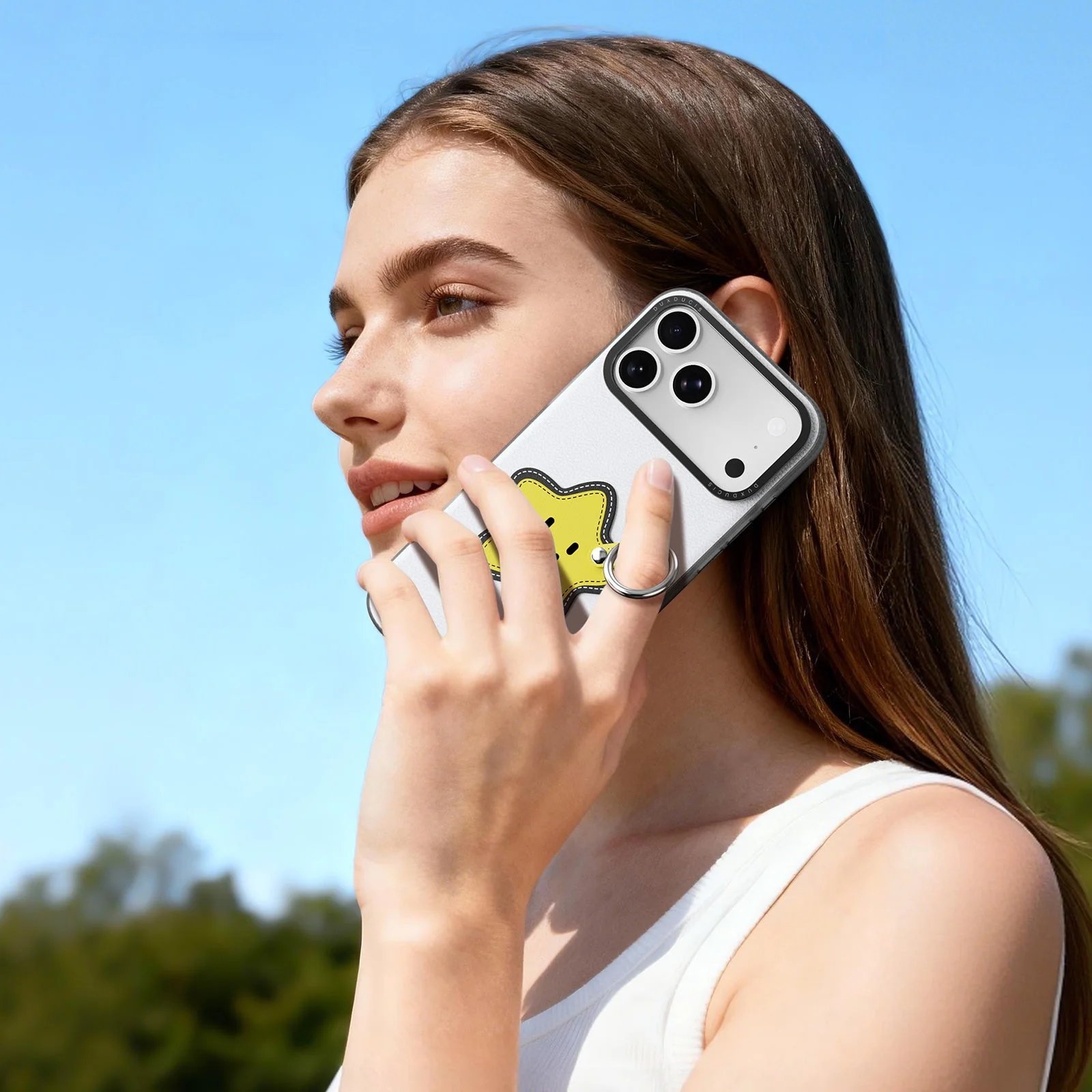 Handyhülle mit Trageband für iPhone 17 Pro Max, Dux Ducis Luvy, Weiß mit gelbem Stern - Image 9