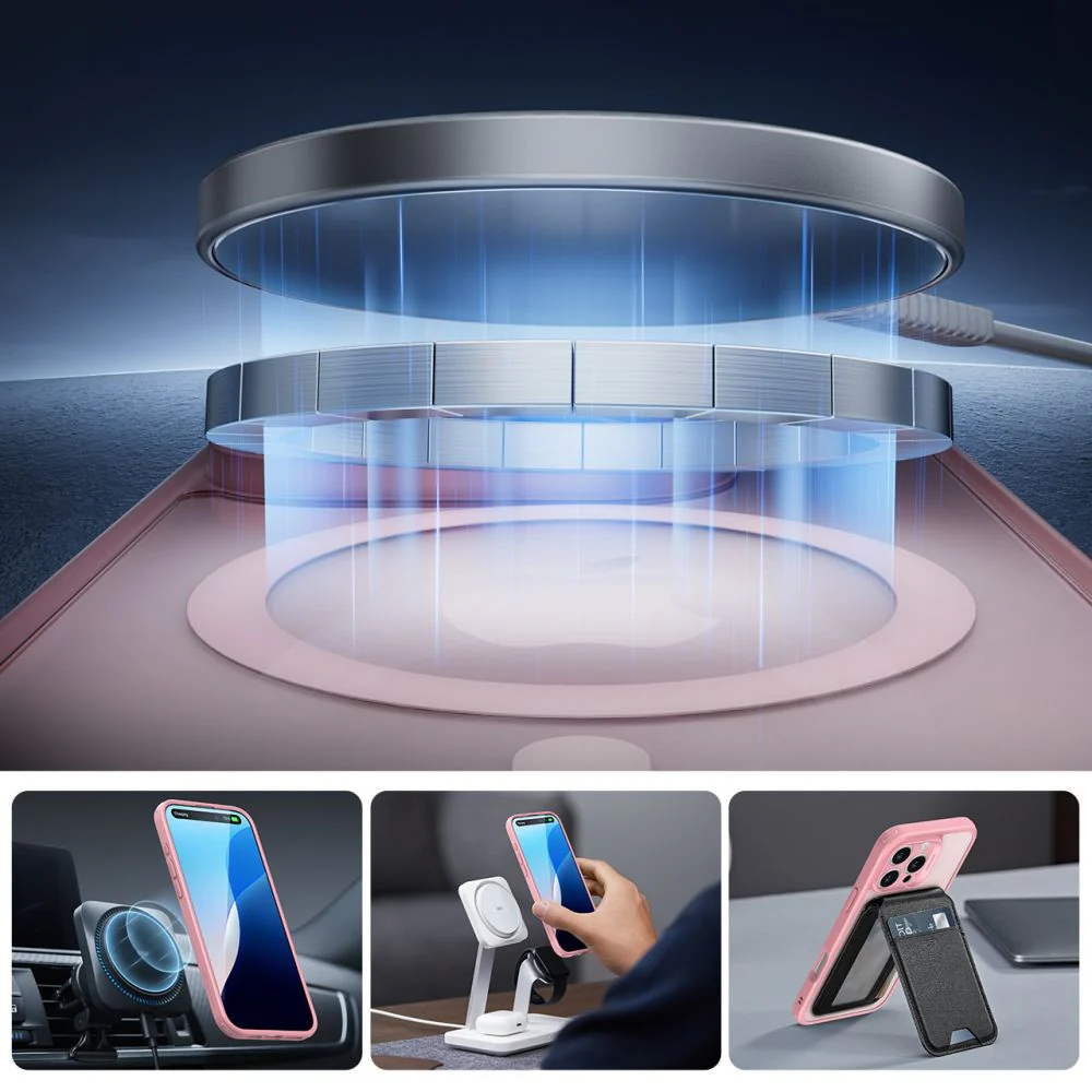Handyhülle und Gehärtetes Glas für Bildschirm für iPhone 16 Pro Max, ESR Classic Pro Set HaloLock für MagSafe, Durchscheinend-Rosa - Image 3