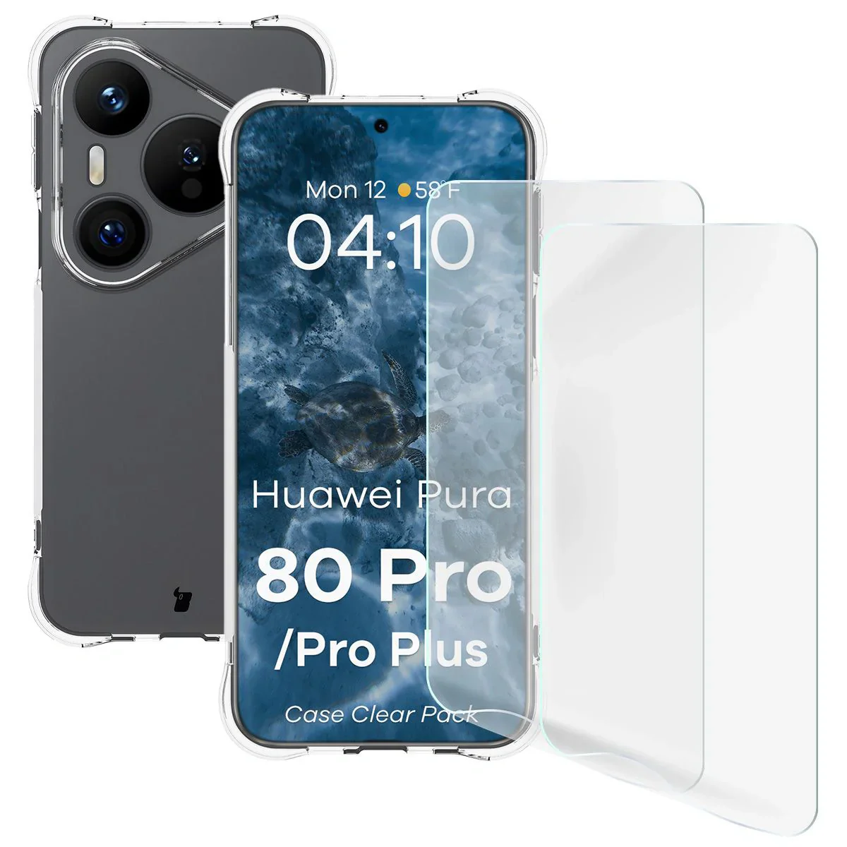 Handyhülle + 2x Folie für Huawei Pura 80 Pro / Pro Plus, Bizon Case Clear Pack, Transparent