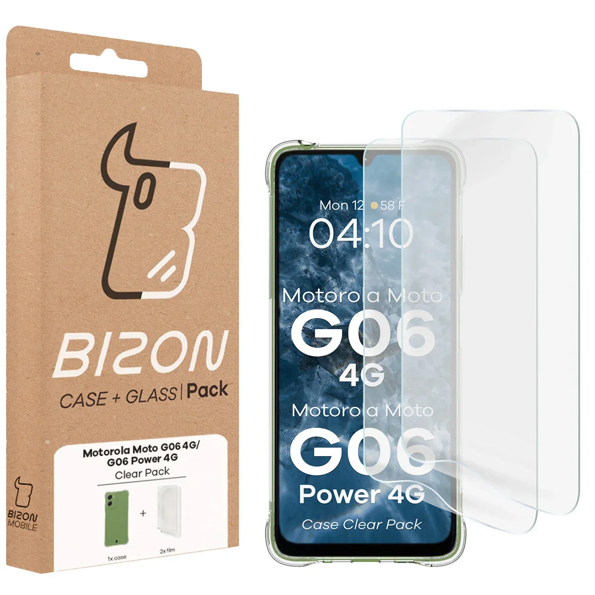 Handyhülle + 2x Folie für Motorola Moto G06 4G / G06 Power 4G, Bizon Case Clear Pack, Transparent - Image 9