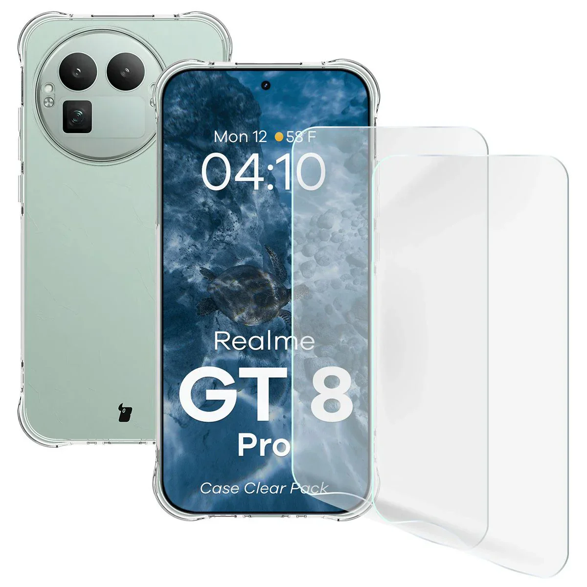 Handyhülle + 2x Folie für Realme GT 8 Pro, Bizon Case Clear Pack, Transparent