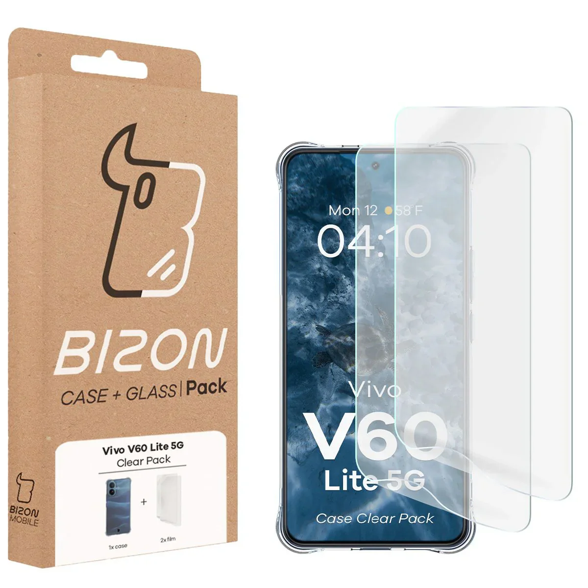 Handyhülle + 2x Folie für Vivo V60 Lite 5G, Bizon Case Clear Pack, Transparent - Image 9