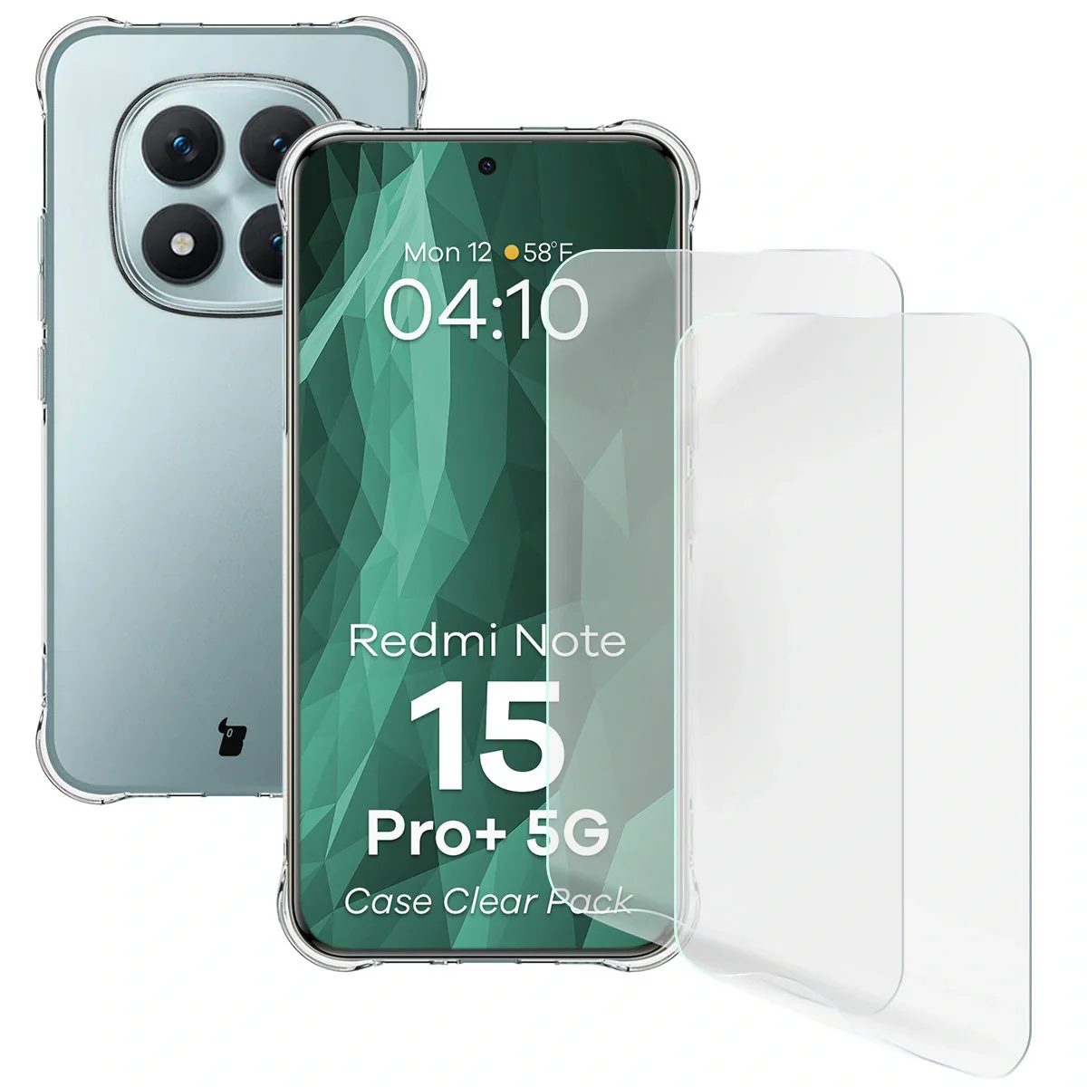 Handyhülle + 2x Folie für Xiaomi Redmi Note 15 Pro Plus 5G, Bizon Case Clear Pack, Transparent