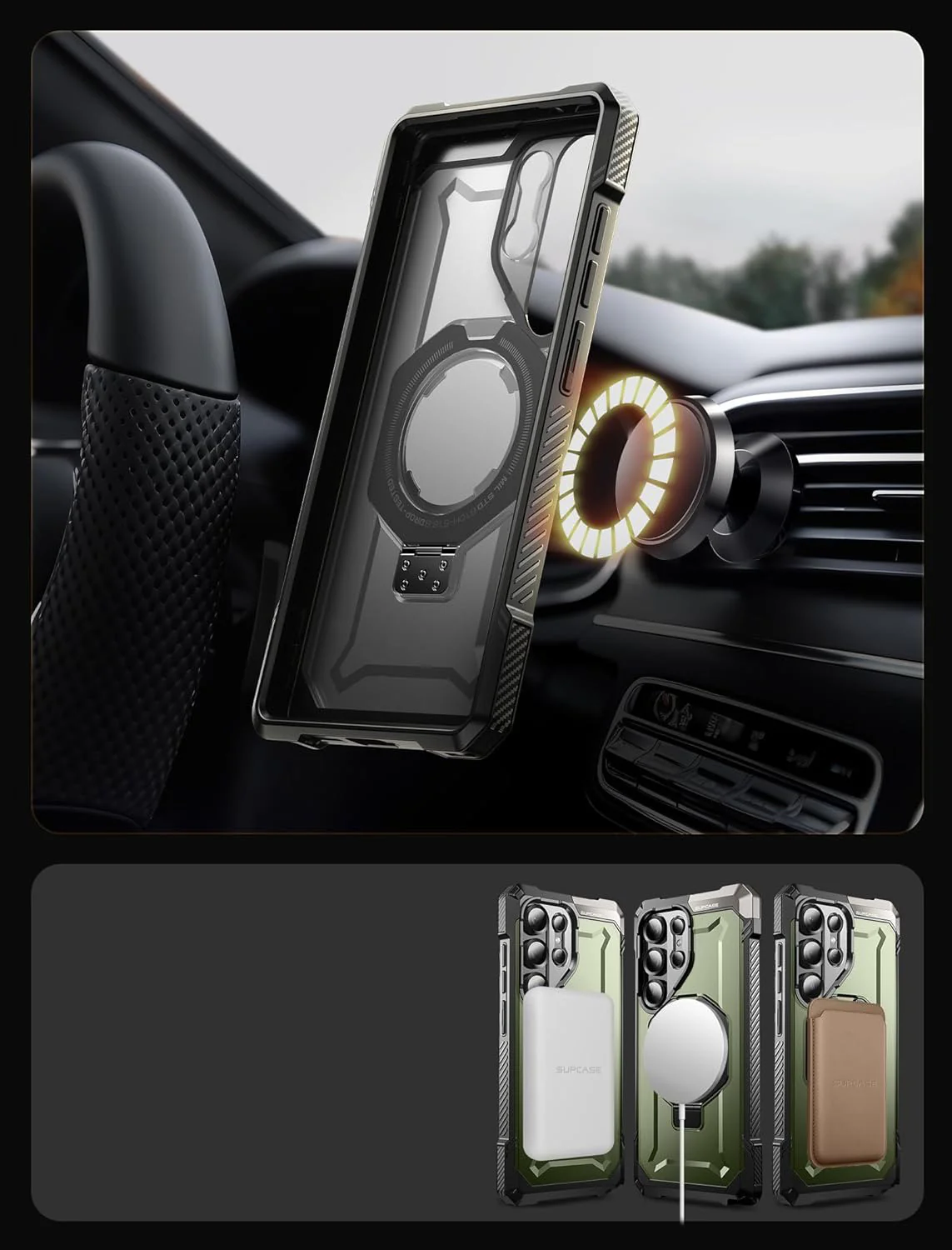 Handyhülle für Galaxy S25 Ultra, Supcase UB Grip Mag mit MagSafe, Schwarz-Grün - Image 7