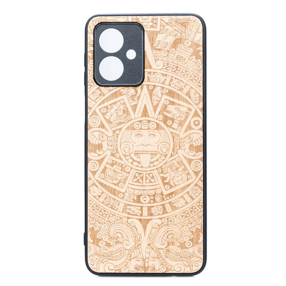 Holzhülle für Motorola Moto G54 5G, Bewood Aniegre Aztekischer Kalender
