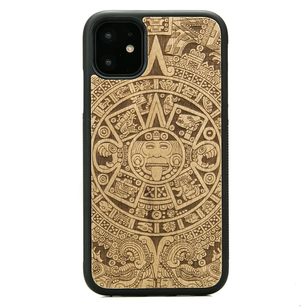 Holzhülle für iPhone 11, Bewood Aniegre Aztekischer Kalender