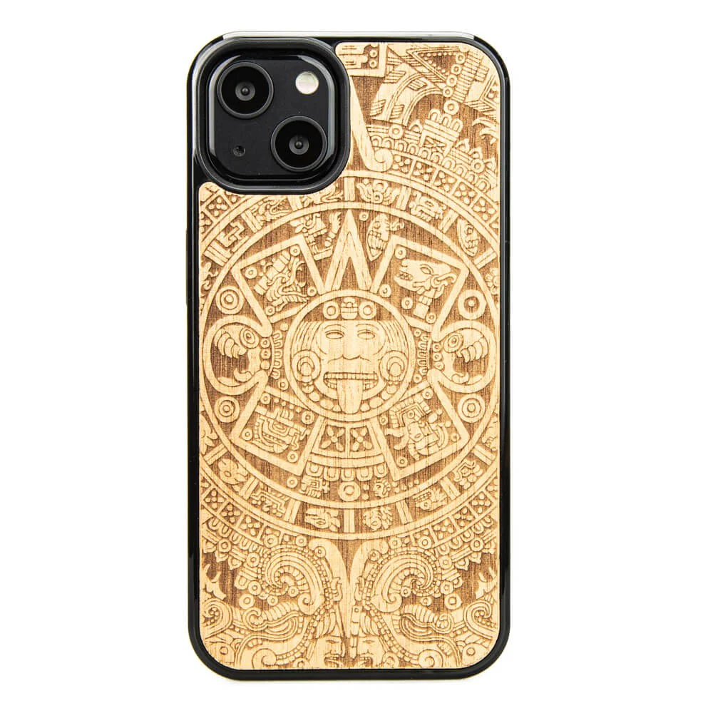 Holzhülle für iPhone 13, Bewood Aniegre Aztekischer Kalender