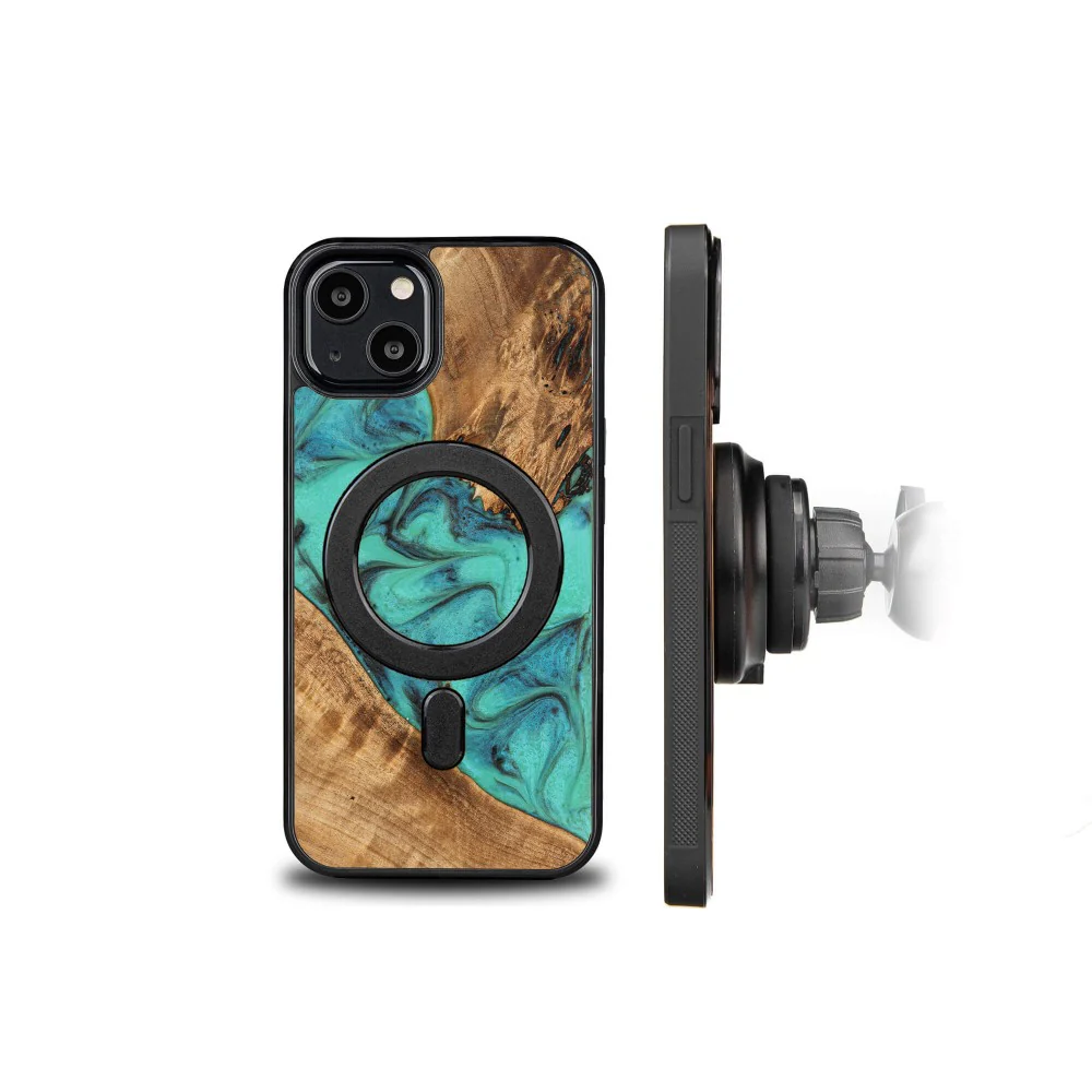 Holzhülle für iPhone 13, Bewood Unique Turquoise für MagSafe - Image 2