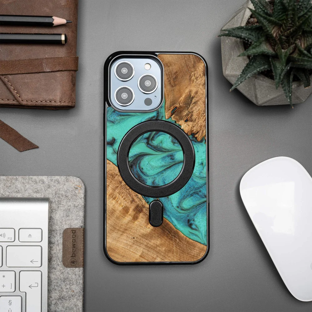 Holzhülle für iPhone 14 Pro Max, Bewood Unique Turquoise für MagSafe - Image 3
