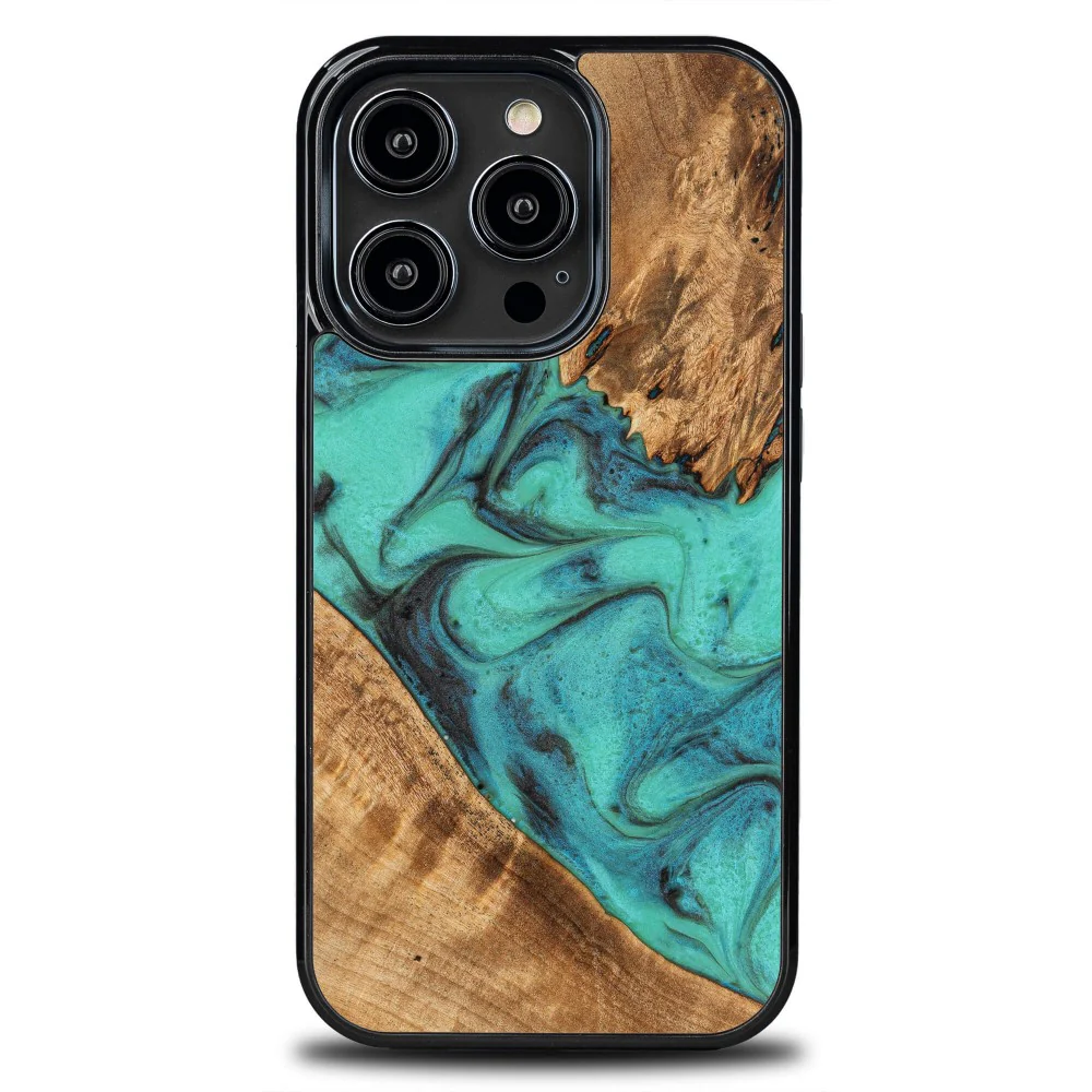 Holzhülle für iPhone 15 Pro, Bewood Unique Turquoise