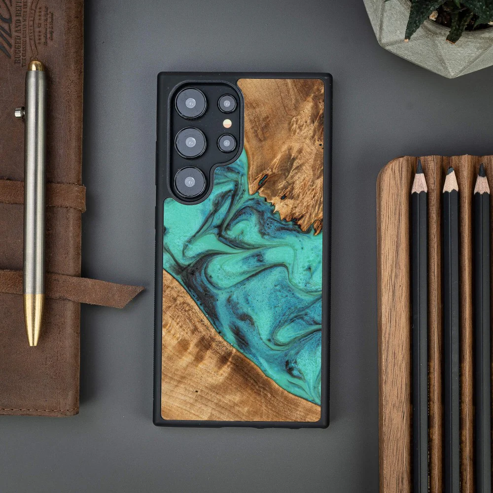 Holzhülle für Galaxy S24 Ultra, Bewood Unique Turquoise - Image 2