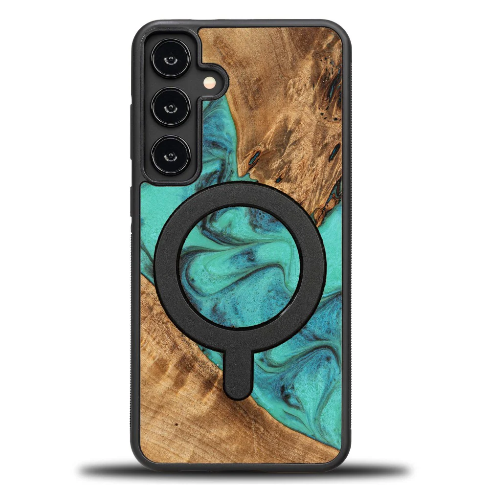 Holzhülle für Galaxy S24 Plus, Bewood Unique Turquoise für MagSafe
