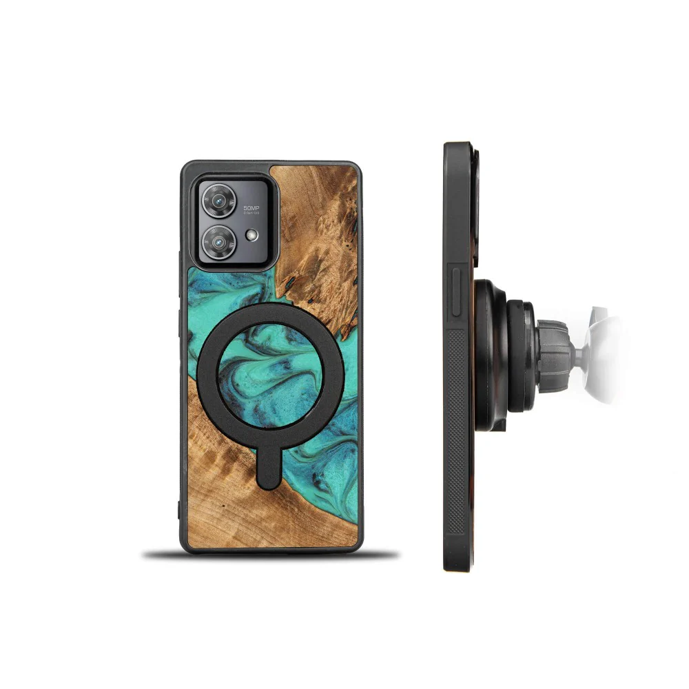 Holzhülle für Motorola Edge 40 Neo, Bewood Unique Turquoise für MagSafe - Image 2