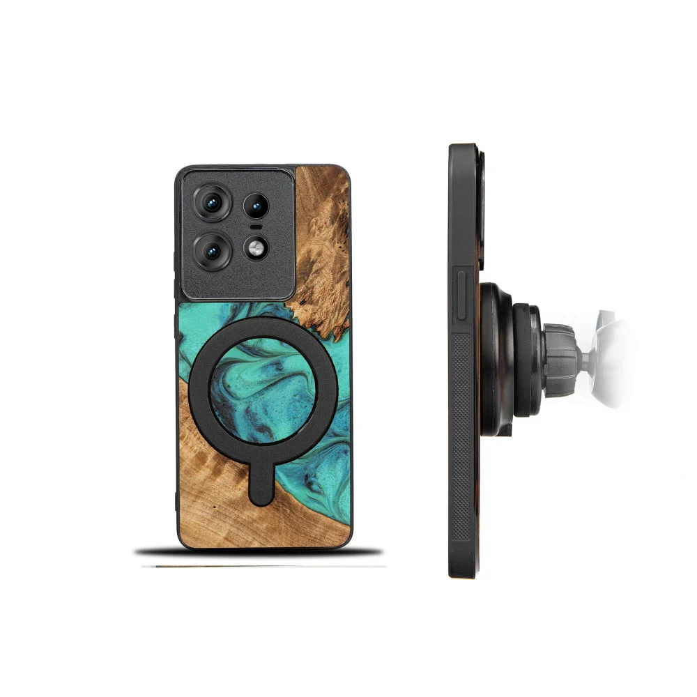 Holzhülle für Motorola Edge 50 Pro, Bewood Unique Turquoise für MagSafe - Image 2
