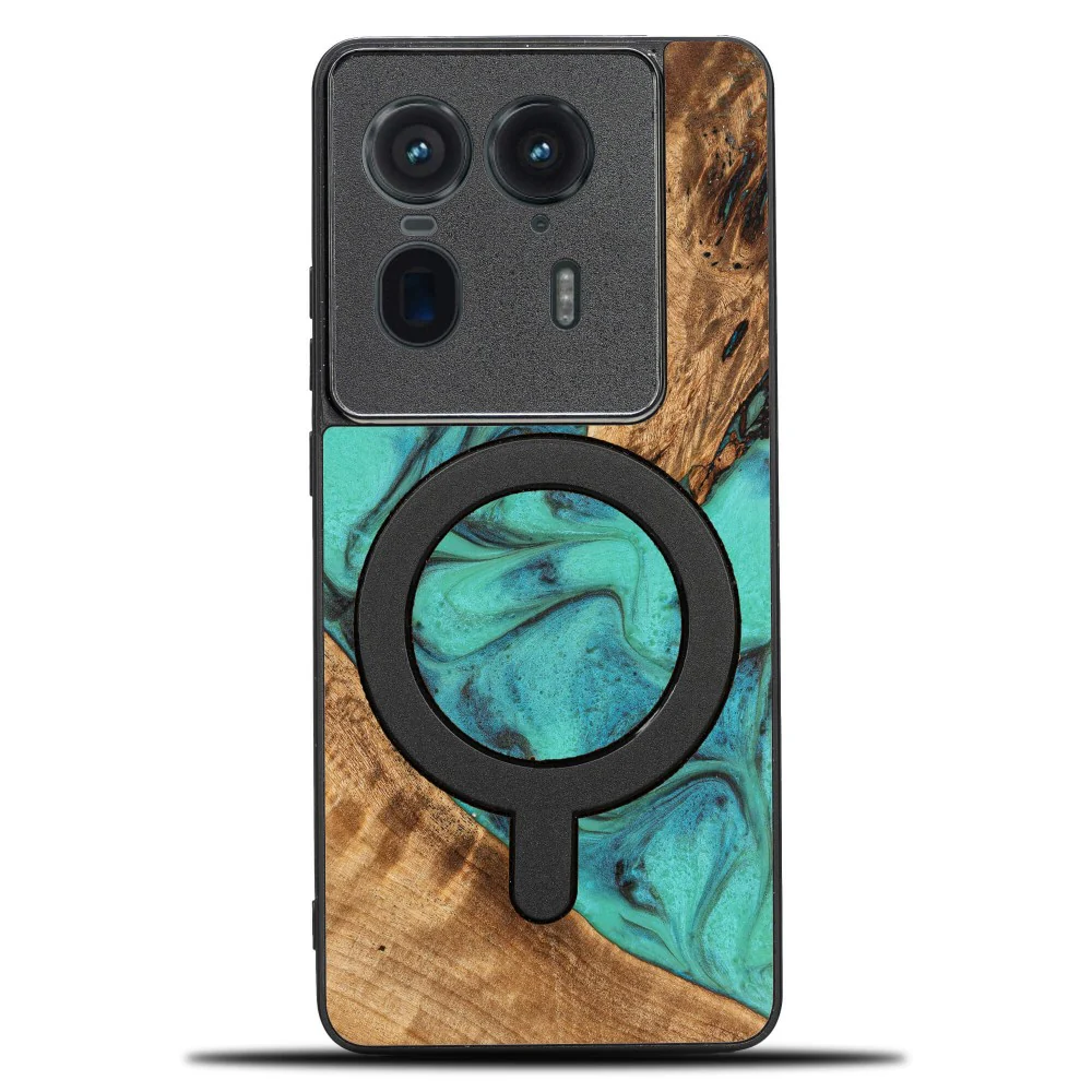 Holzhülle für Motorola Edge 50 Ultra, Bewood Unique Turquoise für MagSafe