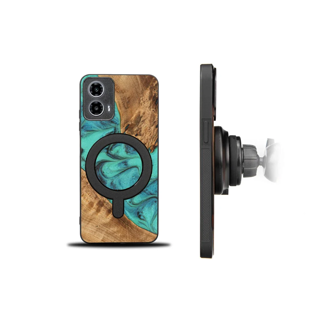 Holzhülle für Motorola Moto G34 5G, Bewood Unique Turquoise für MagSafe - Image 2