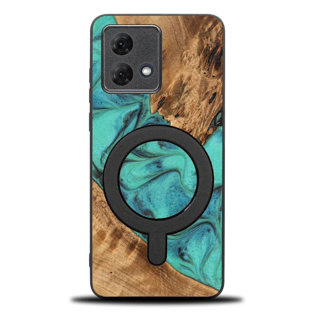 Holzhülle für Motorola Moto G84 5G, Bewood Unique Turquoise für MagSafe