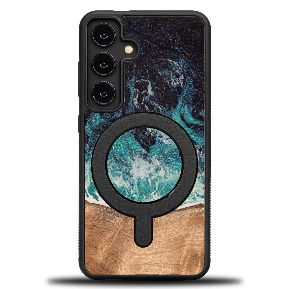 Holzhülle für Galaxy A35 5G, Bewood Unique Dream Island für MagSafe, Blau-Braun