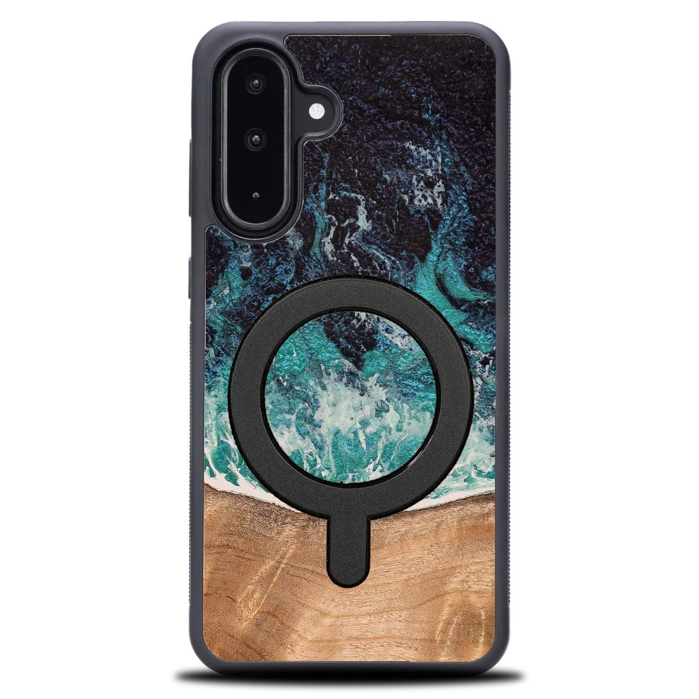 Holzhülle für Galaxy A36 5G, Bewood Unique Dream Island für MagSafe, Blau-Braun