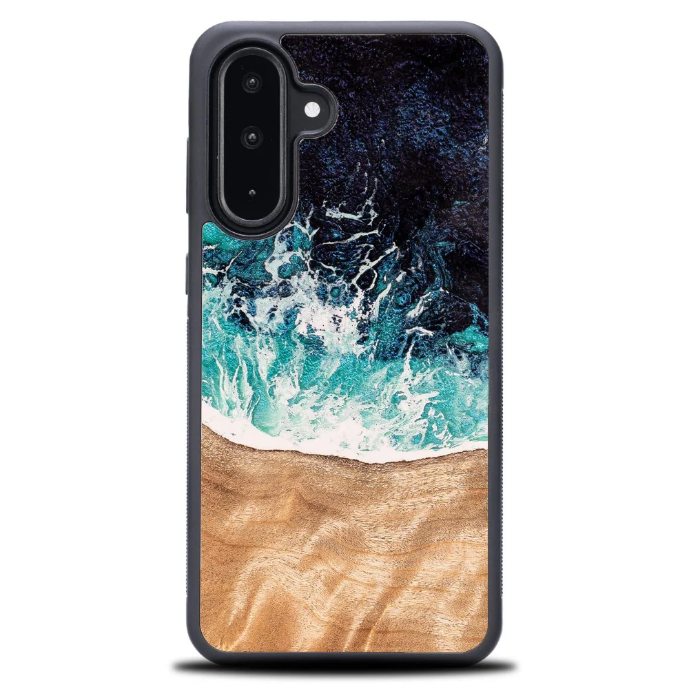 Holzhülle für Galaxy A56 5G, Bewood Unique Dream Island, Blau-Braun
