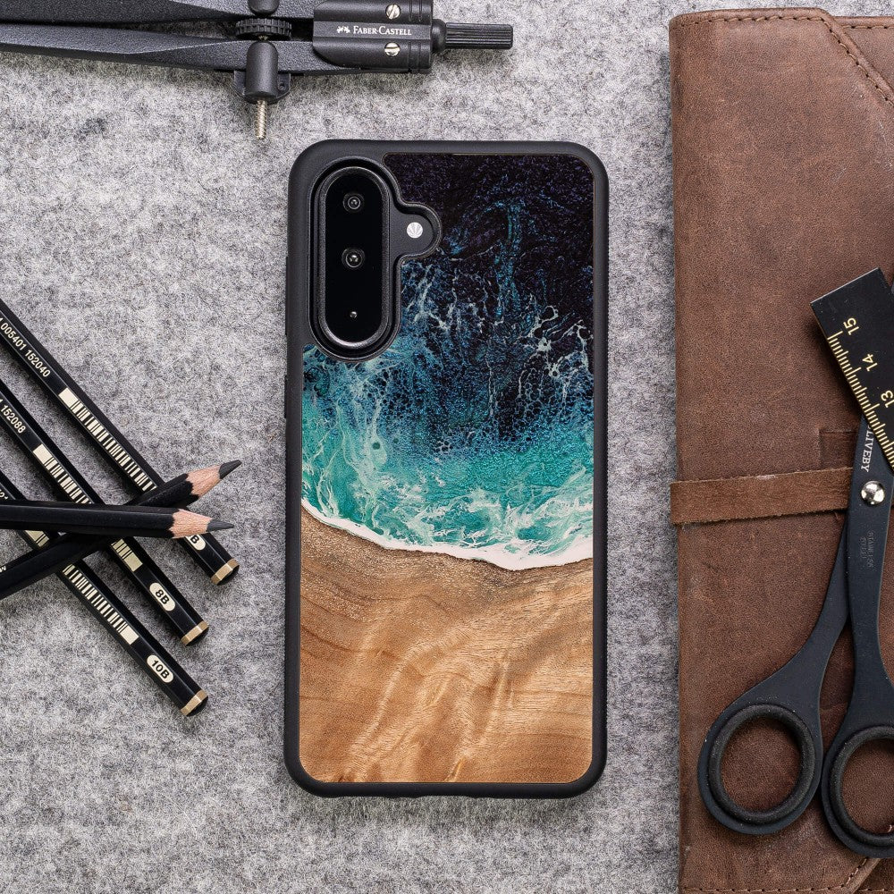 Holzhülle für Galaxy A56 5G, Bewood Unique Dream Island, Blau-Braun - Image 4