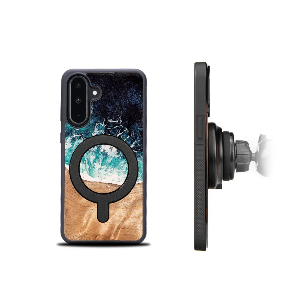 Holzhülle für Galaxy A56 5G, Bewood Unique Dream Island für MagSafe, Blau-Braun - Image 4