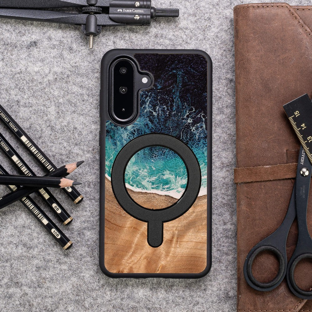 Holzhülle für Galaxy A56 5G, Bewood Unique Dream Island für MagSafe, Blau-Braun - Image 5