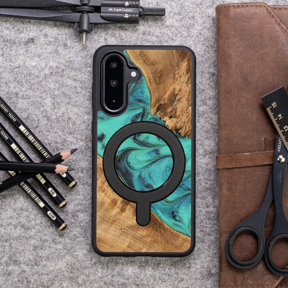 Holzhülle für Galaxy A56 5G, Bewood Unique Turquoise für MagSafe - Image 3