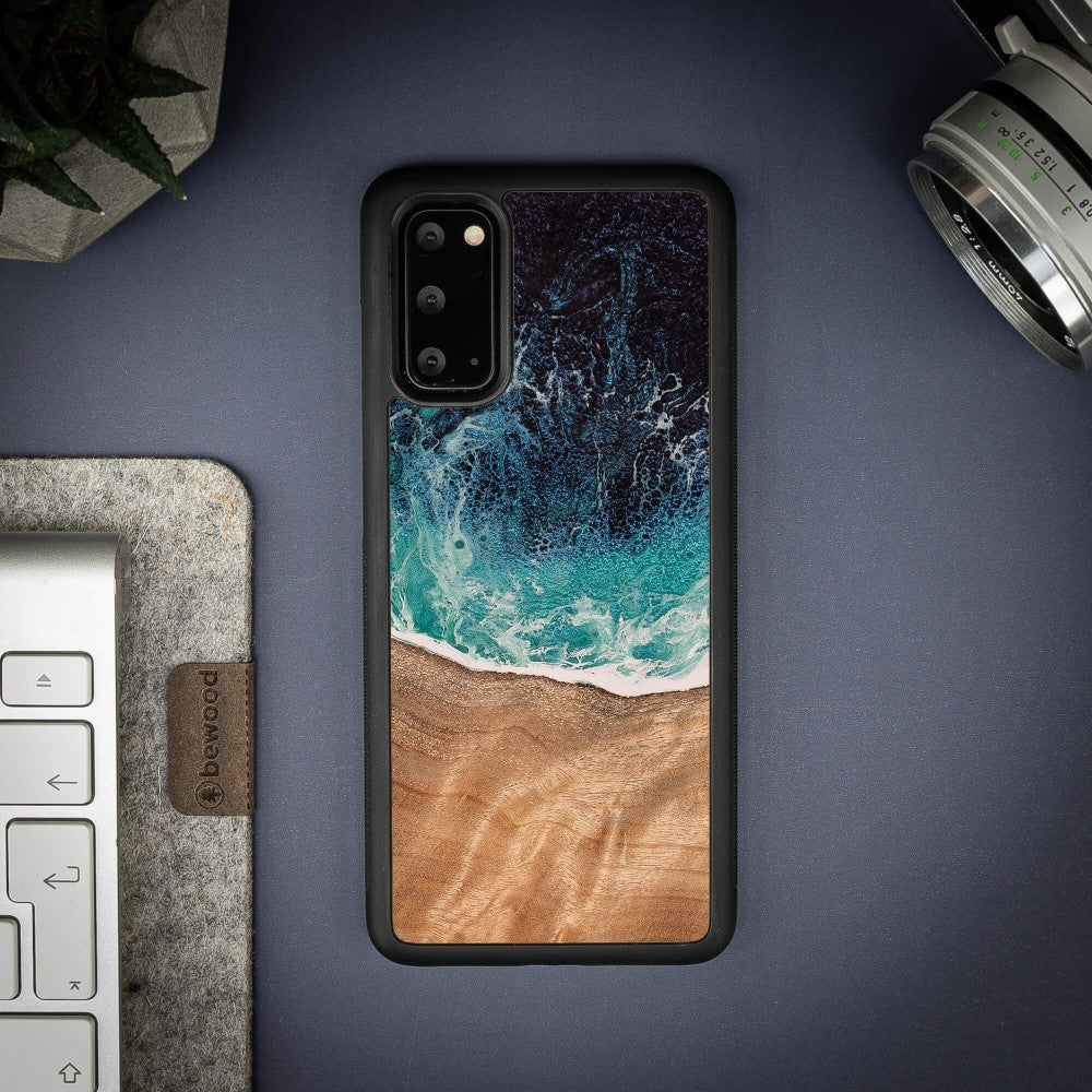 Holzhülle für Galaxy S20 FE, Bewood Unique Dream Island, Blau-Braun - Image 4
