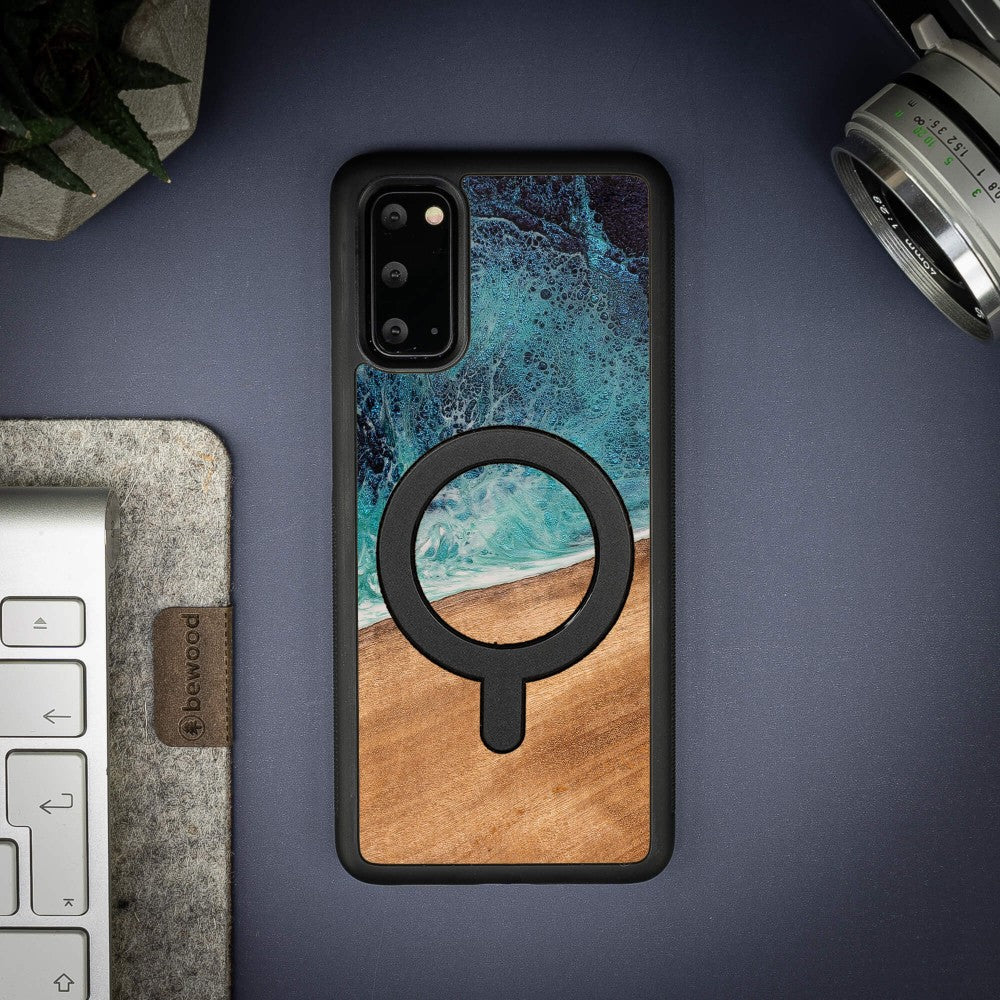 Holzhülle für Galaxy S20 FE, Bewood Unique Dream Island für MagSafe, Blau-Braun - Image 5