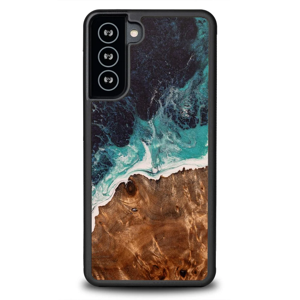 Holzhülle für Galaxy S21, Bewood Unique Dream Island, Blau-Braun - Image 2