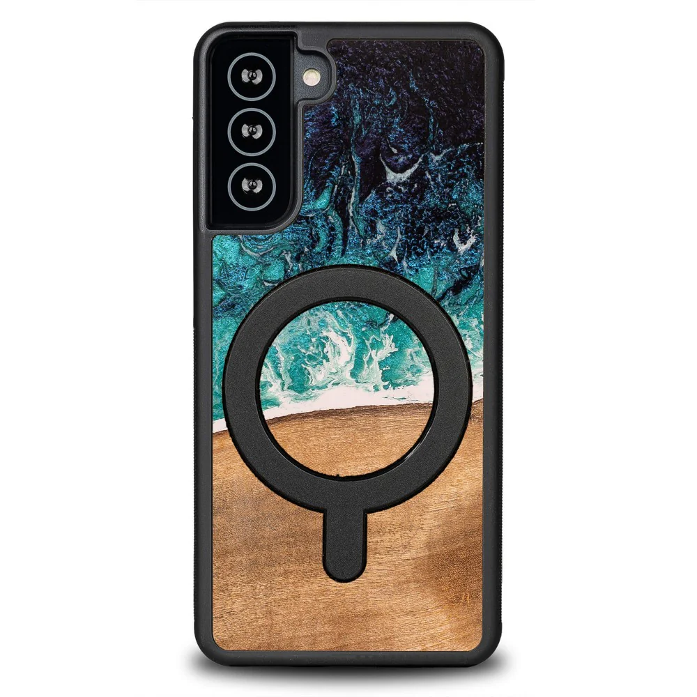 Holzhülle für Galaxy S21, Bewood Unique Dream Island für MagSafe, Blau-Braun - Image 10