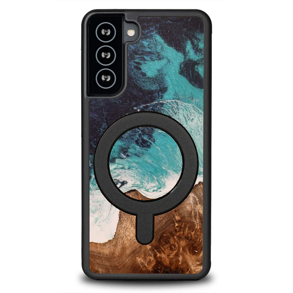 Holzhülle für Galaxy S21, Bewood Unique Dream Island für MagSafe, Blau-Braun - Image 2