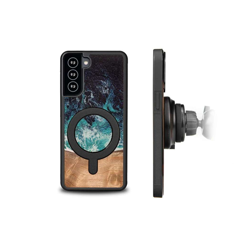 Holzhülle für Galaxy S21, Bewood Unique Dream Island für MagSafe, Blau-Braun - Image 4