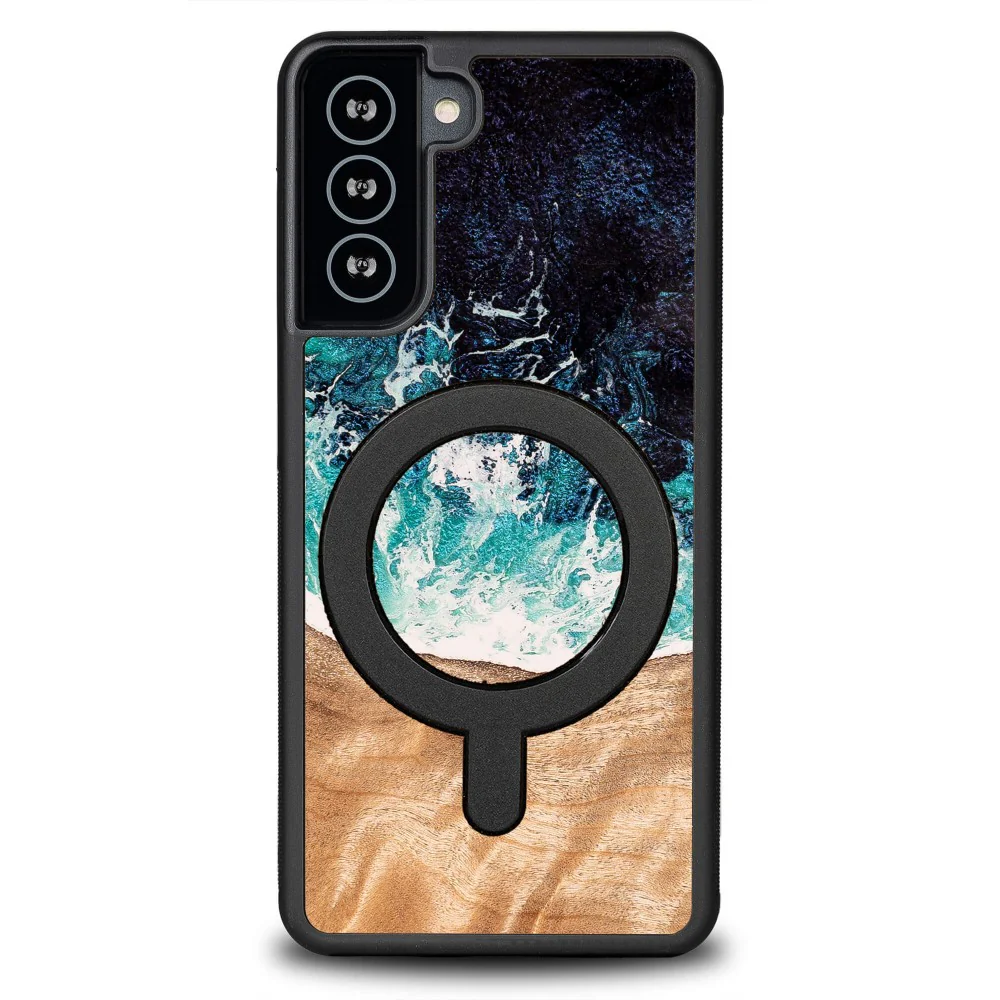 Holzhülle für Galaxy S21, Bewood Unique Dream Island für MagSafe, Blau-Braun - Image 5