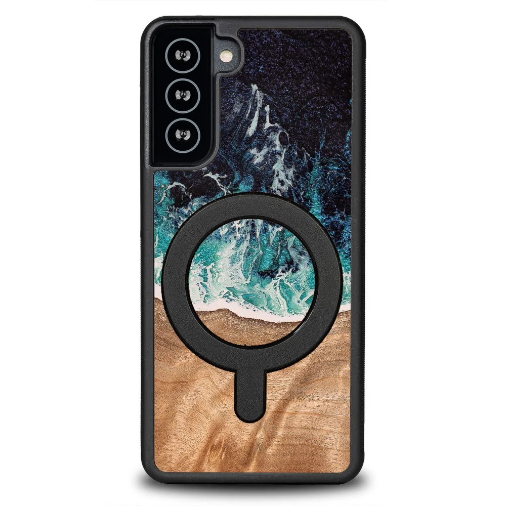 Holzhülle für Galaxy S21, Bewood Unique Dream Island für MagSafe, Blau-Braun - Image 9
