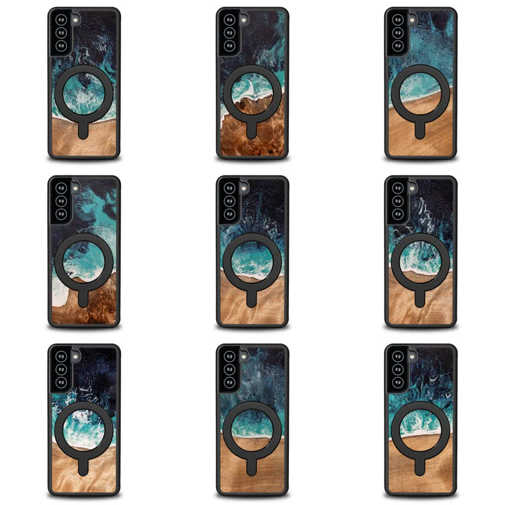 Holzhülle für Galaxy S21 FE, Bewood Unique Dream Island für MagSafe, Blau-Braun - Image 3