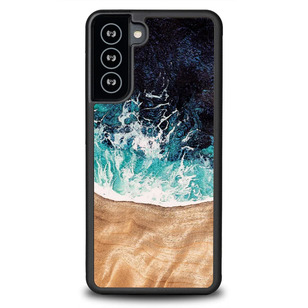 Holzhülle für Galaxy S21 Plus, Bewood Unique Dream Island, Blau-Braun