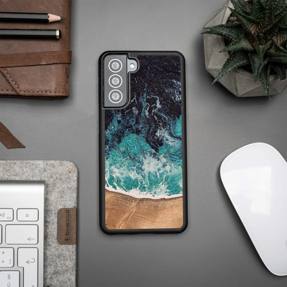 Holzhülle für Galaxy S21 Plus, Bewood Unique Dream Island, Blau-Braun - Image 4