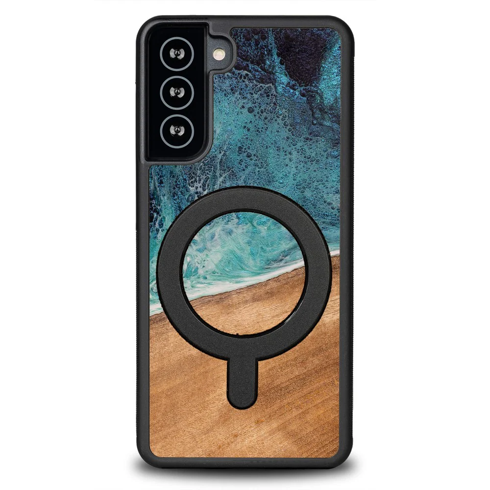 Holzhülle für Galaxy S21 Plus, Bewood Unique Dream Island für MagSafe, Blau-Braun - Image 10