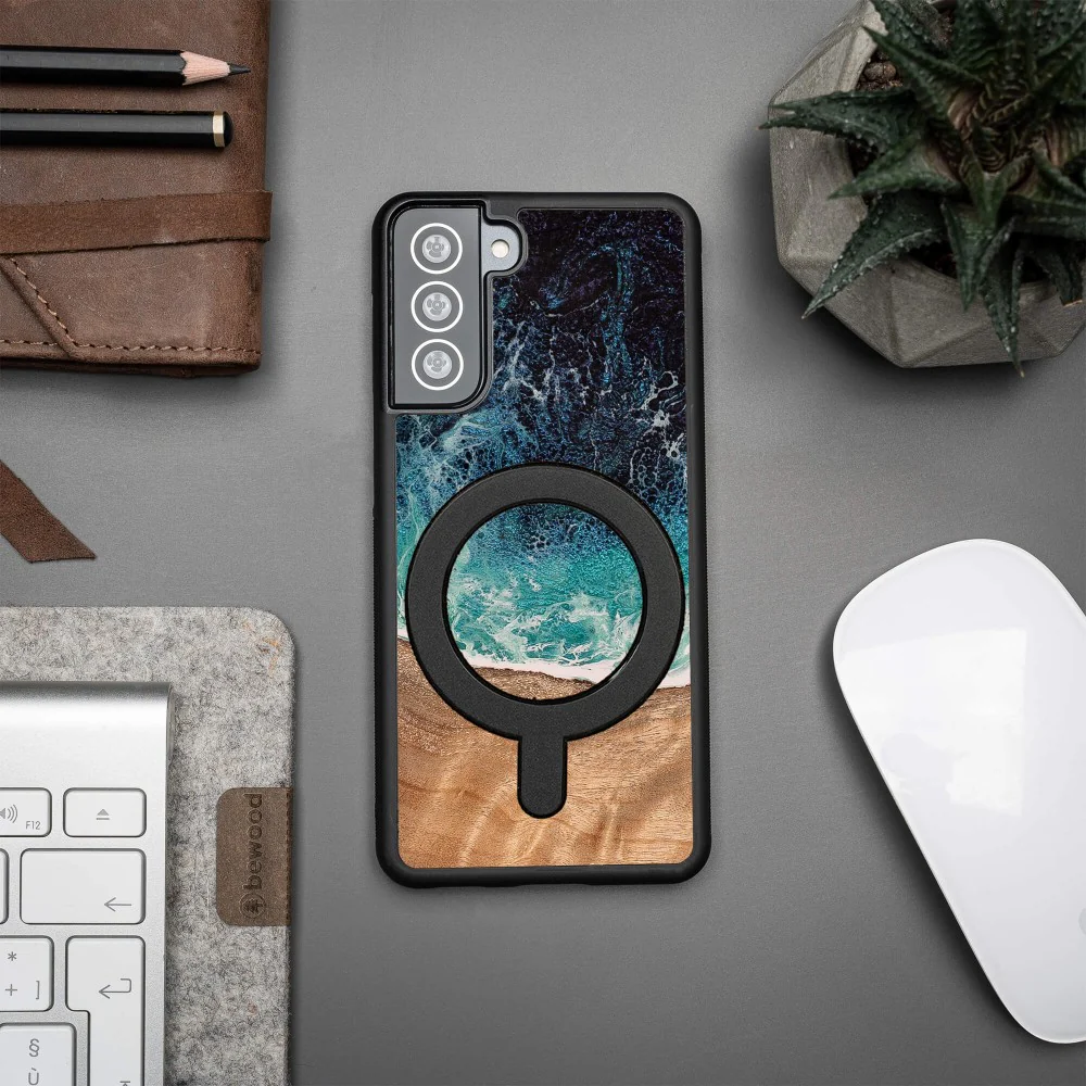 Holzhülle für Galaxy S21 Plus, Bewood Unique Dream Island für MagSafe, Blau-Braun - Image 5