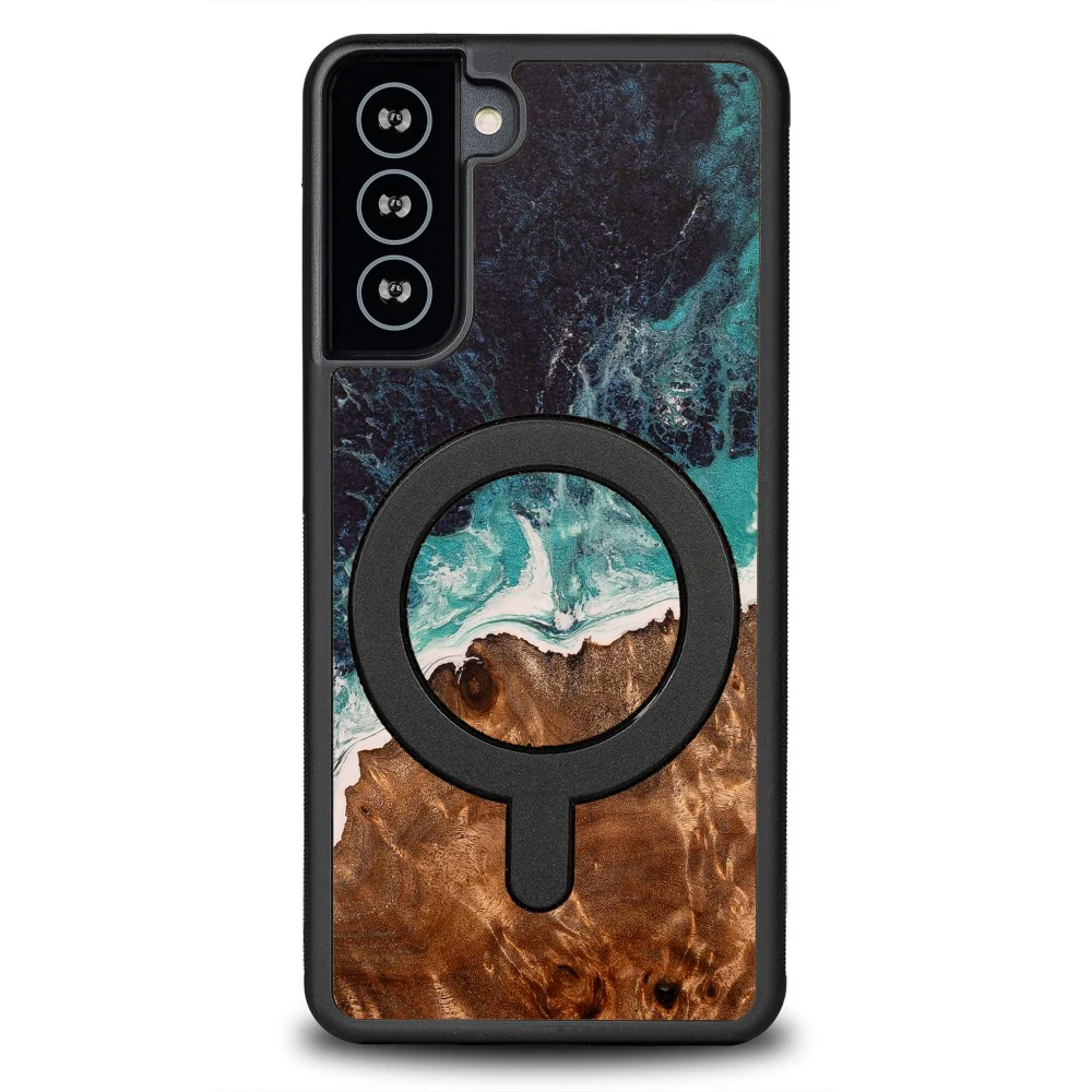 Holzhülle für Galaxy S21 Plus, Bewood Unique Dream Island für MagSafe, Blau-Braun - Image 7