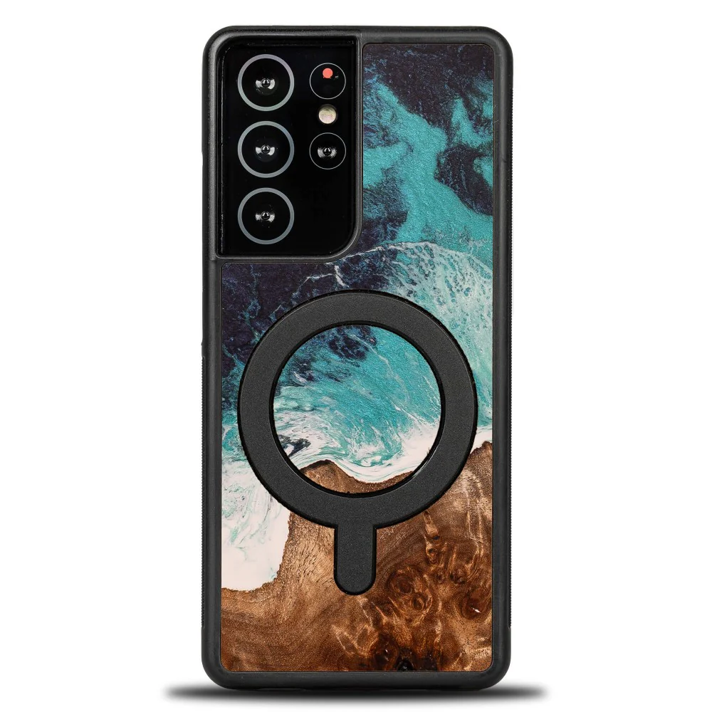 Holzhülle für Galaxy S21 Ultra, Bewood Unique Dream Island für MagSafe, Blau-Braun - Image 2