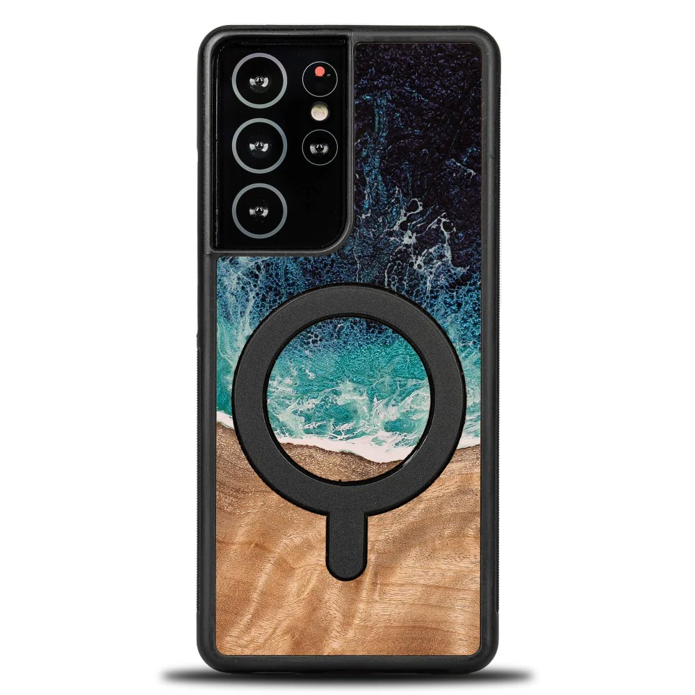 Holzhülle für Galaxy S21 Ultra, Bewood Unique Dream Island für MagSafe, Blau-Braun - Image 8