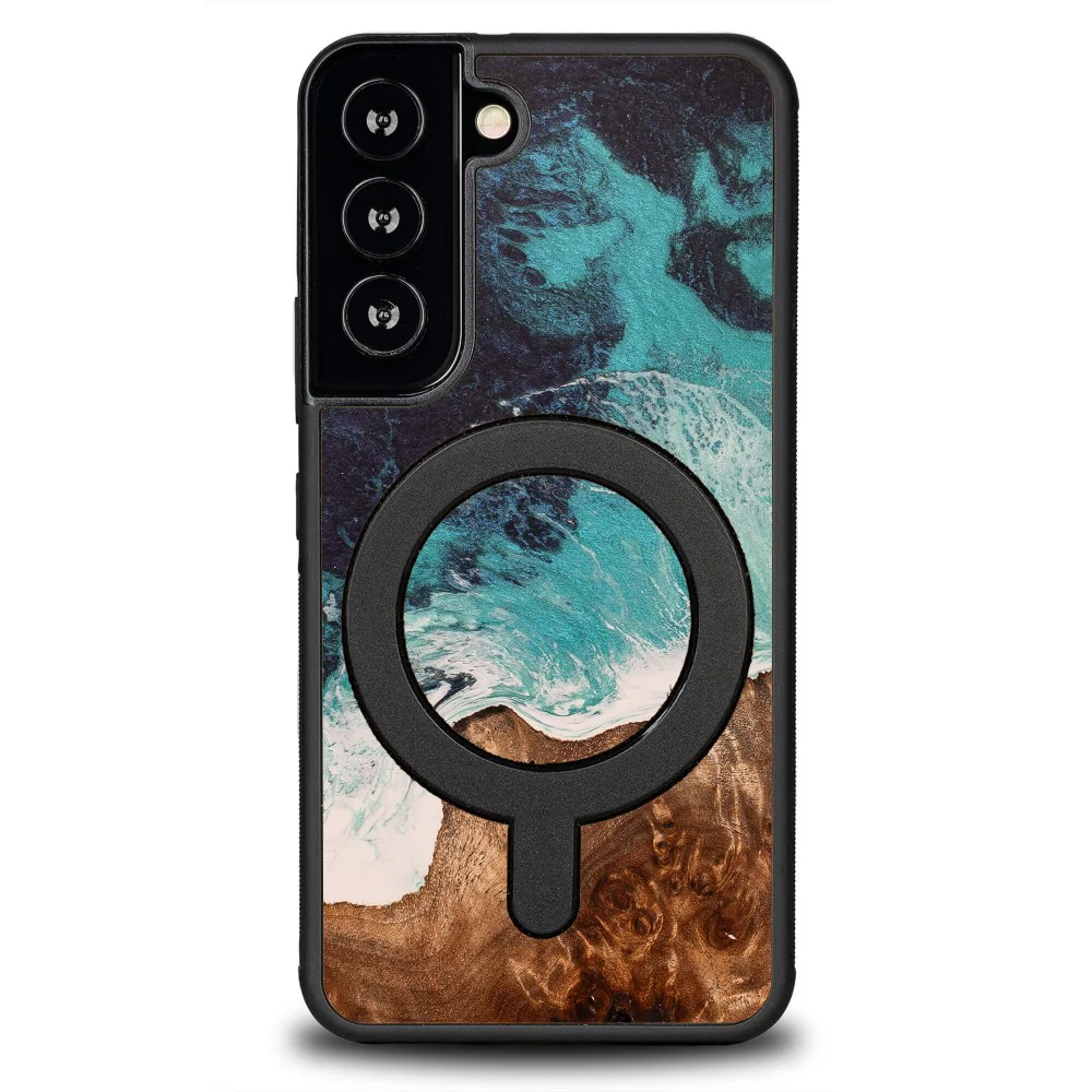 Holzhülle für Galaxy S22, Bewood Unique Dream Island für MagSafe, Blau-Braun - Image 2