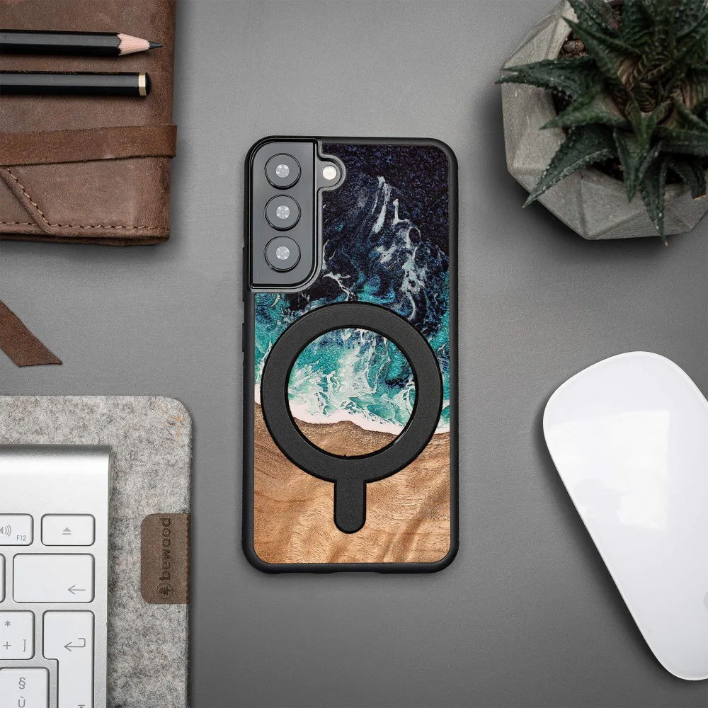 Holzhülle für Galaxy S22, Bewood Unique Dream Island für MagSafe, Blau-Braun - Image 5